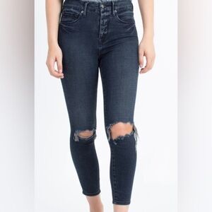 Good American  GOOD WAIST CROP" DISTRESSED JEANS size 4/27 dark bleu